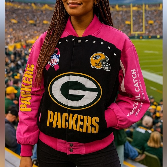 Green Bay Packers Breast Cancer Awareness Jacket Women Size XL Sports NFL Casual - Picture 1 of 10